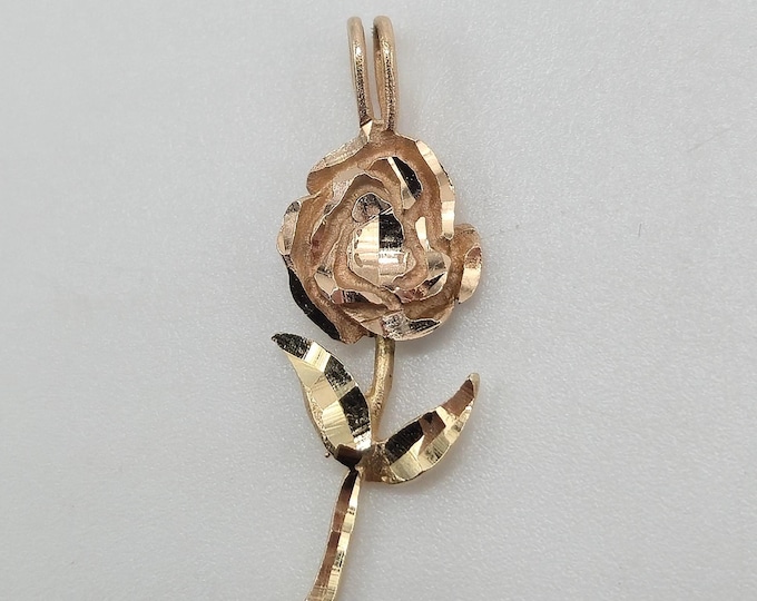 14K Gold Rose Necklace Pendant Rose Gold and Yellow Gold