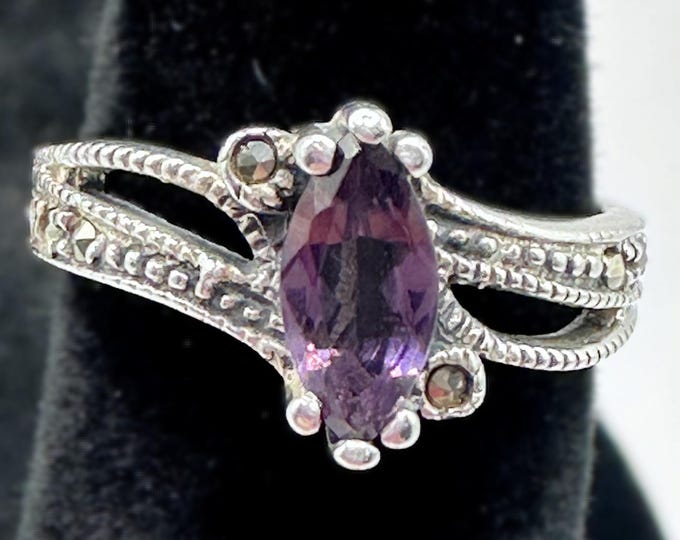 Sterling Silver Marquise Cut Amethyst Ring Size 4.5