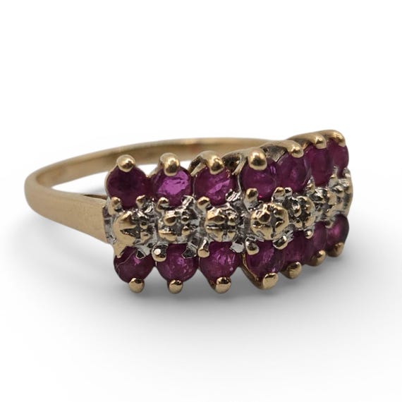 10K Solid Gold Ruby Cluster Ring, Size 8 - image 1