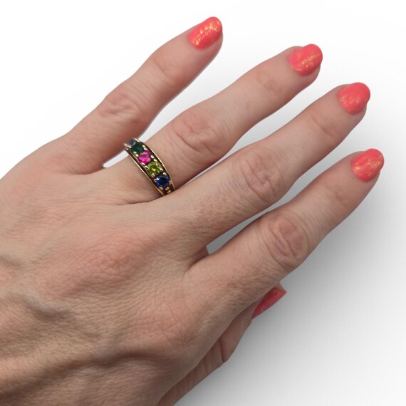 10K Solid Gold Five Stone Gem Ring, Blue Spinel, … - image 10