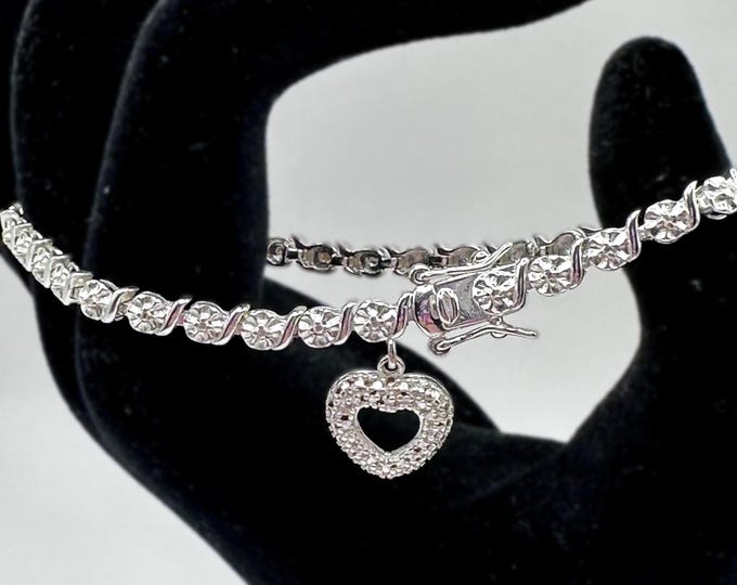 Sterling Silver Bracelet with Heart Charm 7.5 inches