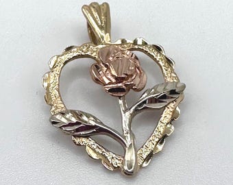 Vintage Black Hills Gold 14K Tri Color Rose Pendant RARE
