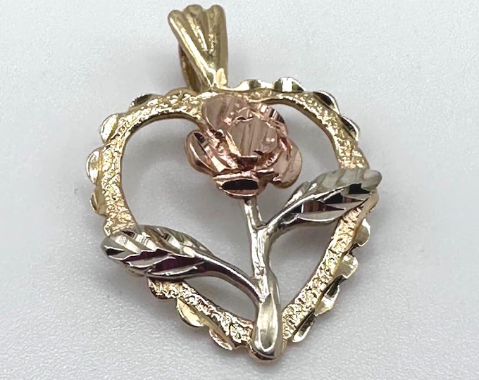 Vintage Black Hills Gold 14K Tri Color Rose Pendant RARE