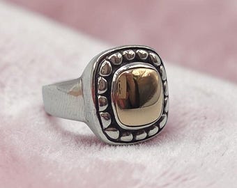 James Avery Beaded Dome Ring in Sterling Silver & 14K Gold - RETIRED - Size 6.5