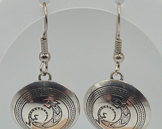 Native American Lizard Dangle Earrings 925 Sterling Silver
