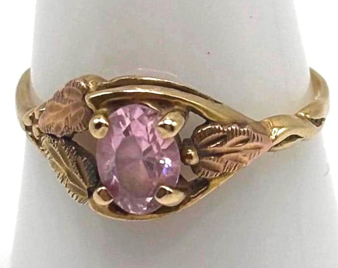 Vintage Black Hills Gold 10k Multi-tone Gold Ring with Pink Topaz Size 9