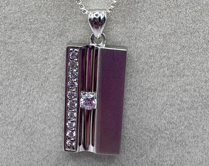 Vintage Sterling Silver Purse Pendant Necklace 18 inches with Diamond Accents