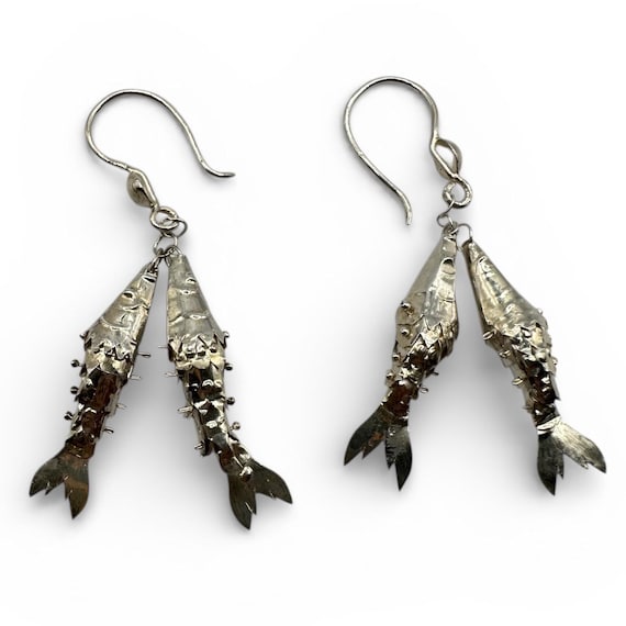Articulating Fish Dangle Earrings, 925 Sterling S… - image 1
