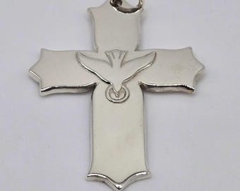 Vintage James Avery Sterling Silver Descending Dove Cross Pendant RETIRED
