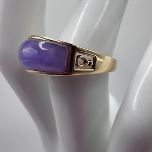 Vintage 14K Gold Purple Jade Ring Size 6 HONG KONG