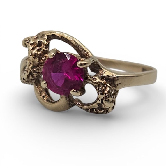 10k Solid Gold Ruby Ring, Sculptural Organic Sett… - image 1