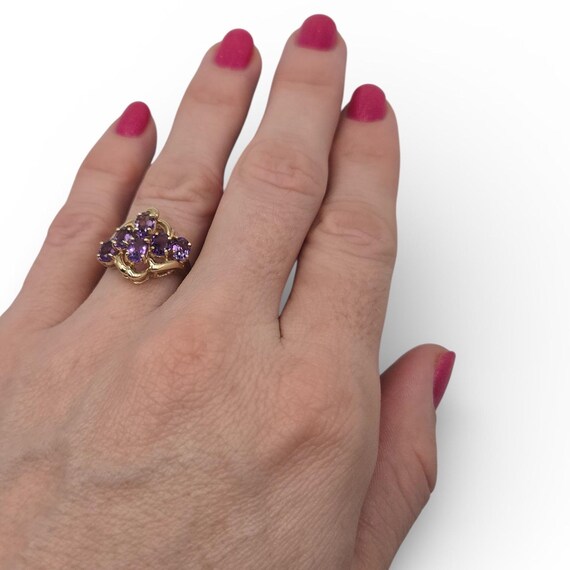 10K Solid Gold Amethyst Ring, Multi Stone Cluster… - image 2