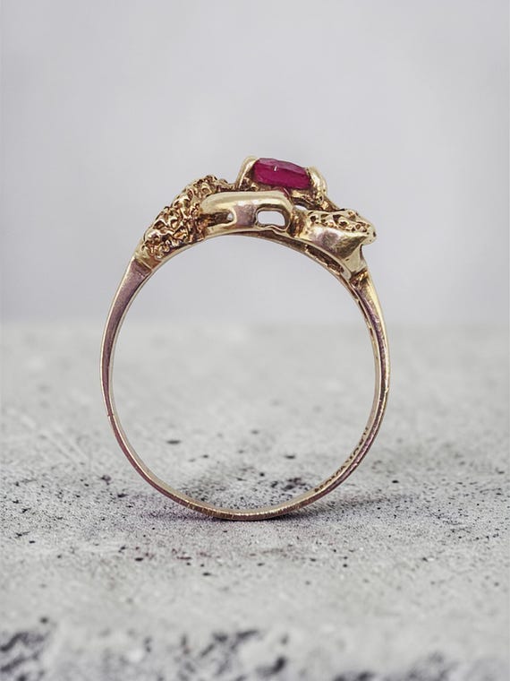 Solid 10K Yellow Gold Ring with Round-Cut Ruby – … - image 3