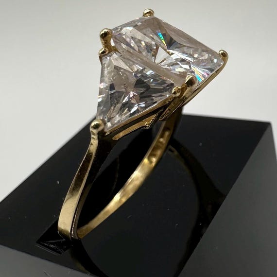 Solid 14K Yellow Gold Three-Stone Ring with Gemst… - image 14