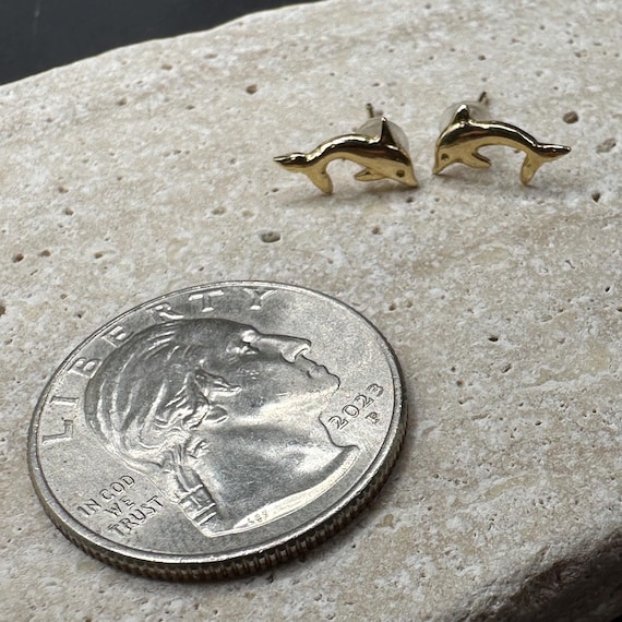 14K Solid Gold Dolphin Stud Earrings - image 8