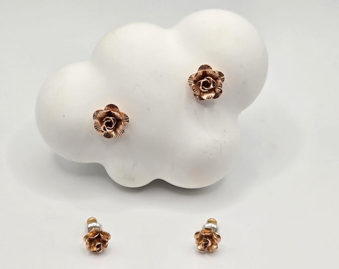 Vintage 14K Gold-Filled Rose Stud Earrings - Sterling Silver Two-Pair Set
