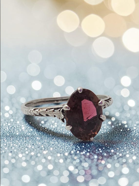 Solid 10K White Gold Raspberry Garnet Rhodolite S… - image 7