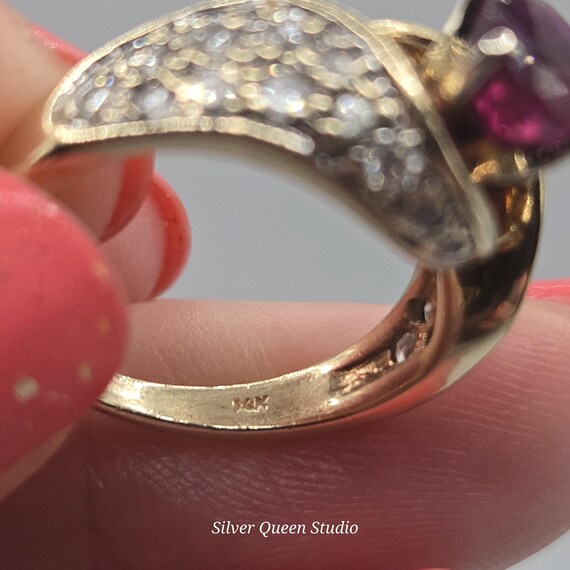 14k Solid Gold Rare Natural Ruby Ring with 24 Dia… - image 11