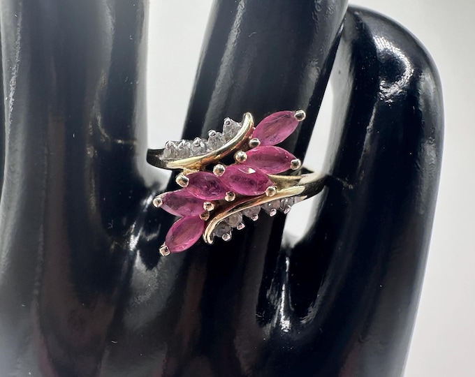 Vintage 10KP Gold Ruby and Diamond Ring Size 6.5