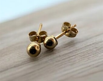 Solid 14K Yellow Gold Ball Stud Earrings (Small Dent in one)
