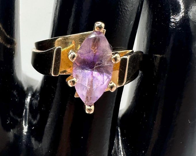 Vintage 14K Gold Ring with Marquise Cut Amethyst Size 5.5
