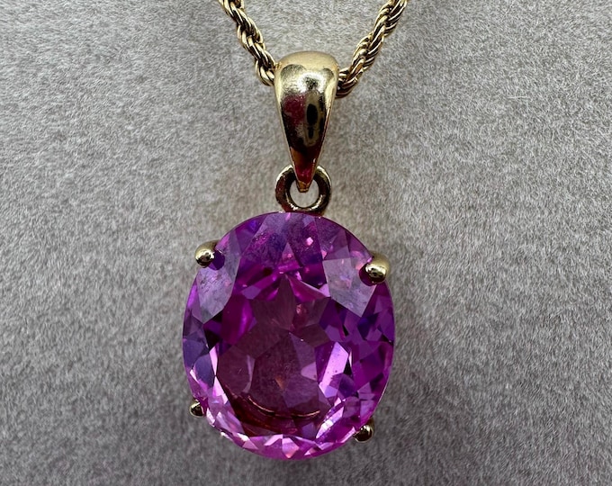 Vintage Sterling Silver with Gold Vermeil and Pink Oval Gem Necklace 24 inches