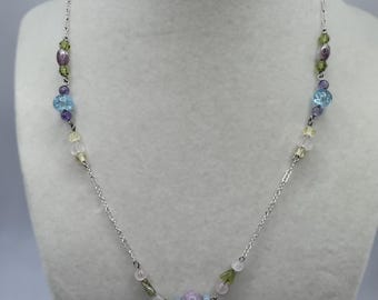 Sterling Silver Purple Turquoise and Green Beaded Necklace 17.5"