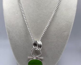 Green Pendant Sterling Silver Necklace 19" ITALY