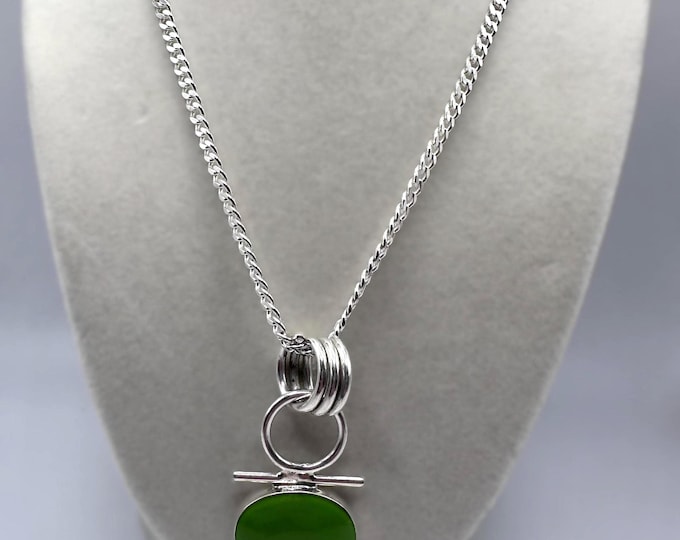 Green Pendant Sterling Silver Necklace 19" ITALY