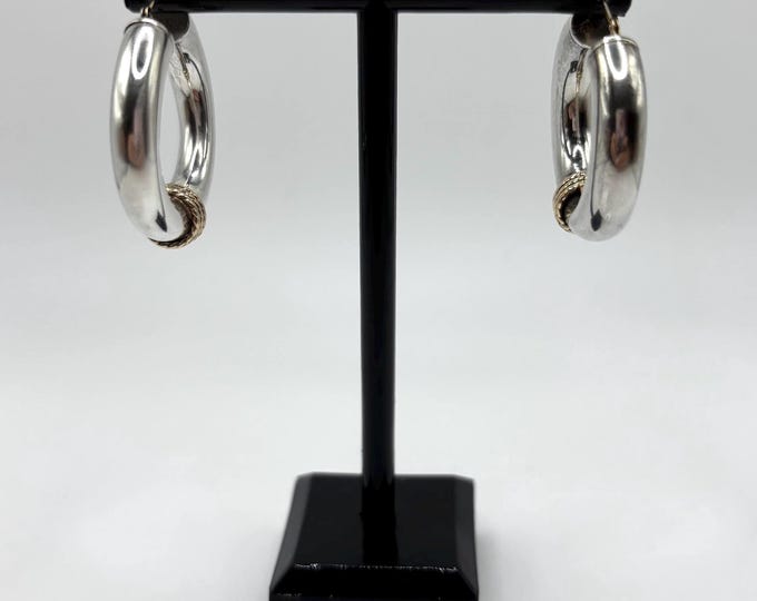 925 Sterling Silver With 14K Gold Accent Vintage Hoop Earrings