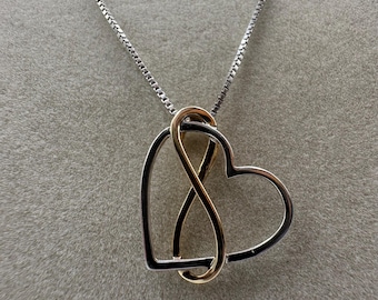 Sterling Silver Heart Necklace, 14k Gold Infinity Pendant, Two-Tone Jewelry