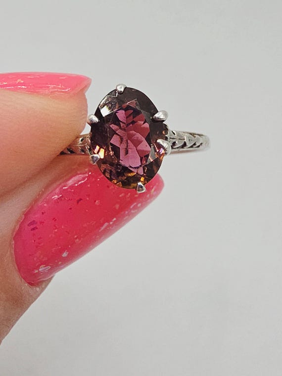 Solid 10K White Gold Raspberry Garnet Rhodolite S… - image 5