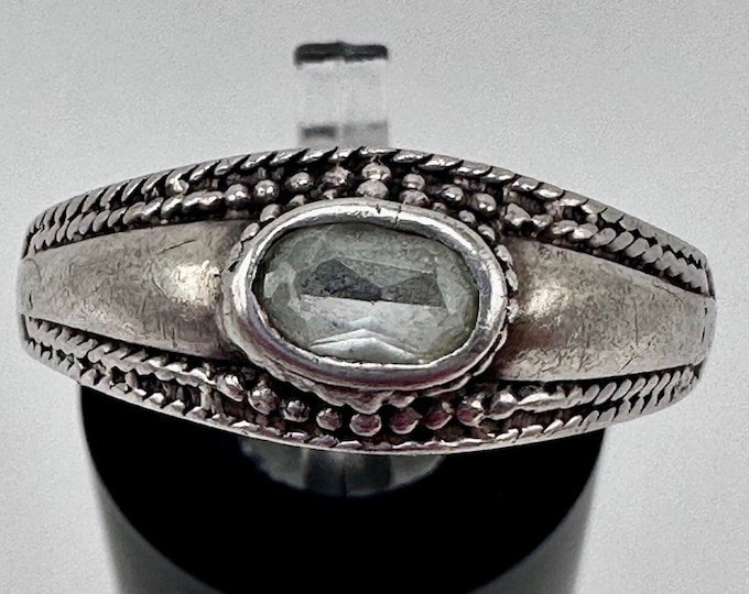 Sterling Silver Ring with Clear Gem Size 8.5