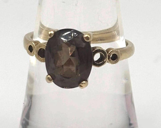 Vintage 14K Gold with Oval Smoky Topaz Stone Size 6.25