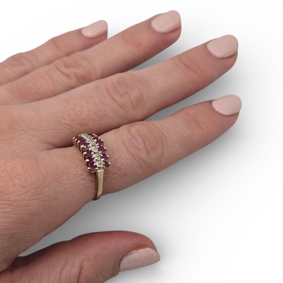 10K Solid Gold Ruby Cluster Ring, Size 8 - image 3