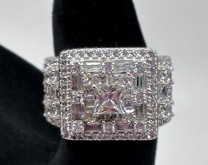 Glamorous Sparkle Ring with Sterling Silver Size 5 1/4