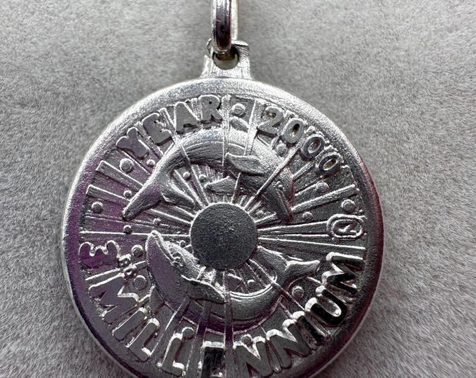 Vintage 925 Sterling Silver Dolphin Millennium Year 2000 Pendant Necklace 18.5 inches
