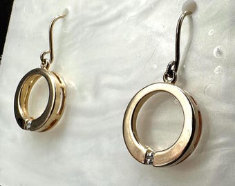 Vermeil Gold and Sterling Silver 925 with Diamond Accent Dangle Drop Circle Earrings
