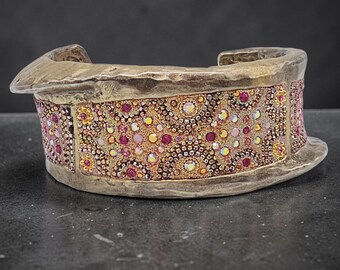 925 Sterling Silver Gold Vermeil Cuff Bracelet with Crystal Beadwork