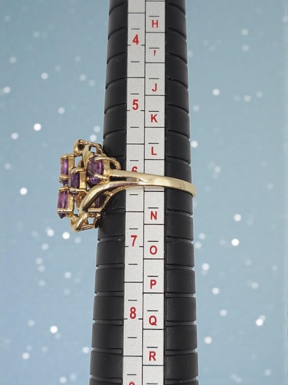 Solid 10K Yellow Gold Ring with Amethyst Cluster-… - image 7