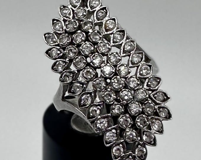 Vintage Sterling Silver Glamorous Sparkle Cocktail Ring Size 6.75
