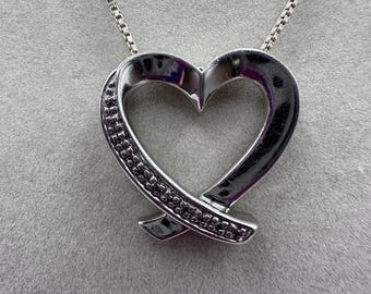 Colgante vintage de plata de ley 925 en forma de corazón con diamantes, 39,4 cm (15,5 pulgadas)