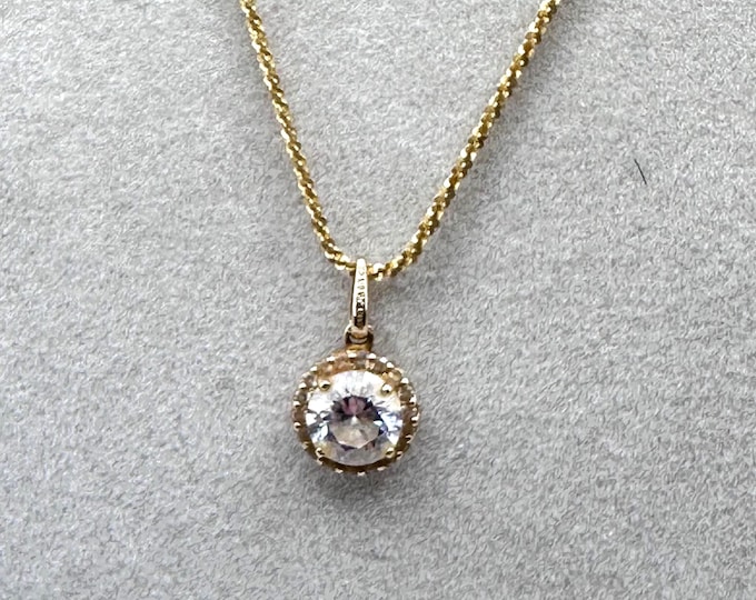Vintage 14K Gold CZ Pendant Necklace, 18"