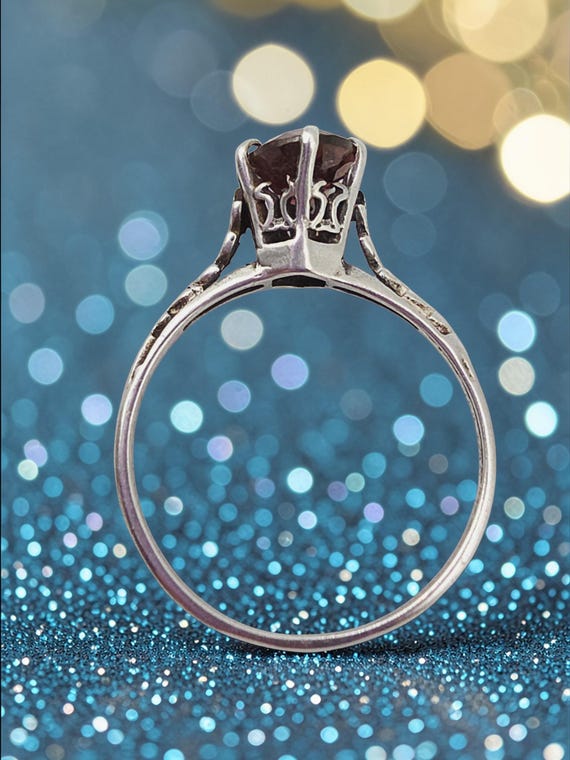 Solid 10K White Gold Raspberry Garnet Rhodolite S… - image 2