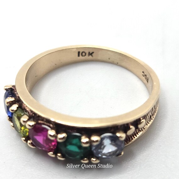 10K Solid Gold Five Stone Gem Ring, Blue Spinel, … - image 2
