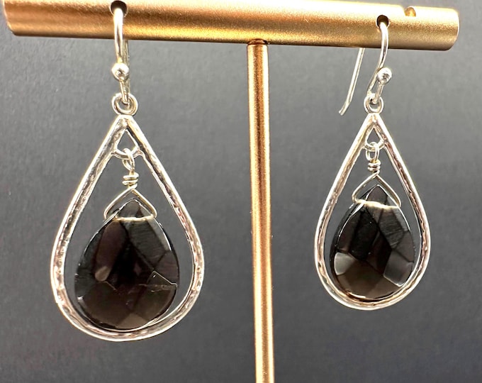 Sterling Silver 925 Black Dangle Drop Earrings