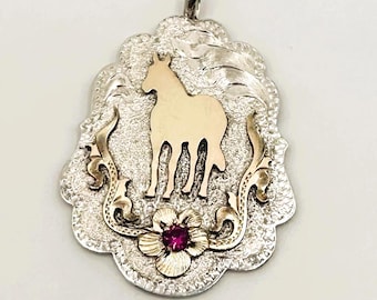Silver By Wanda Sterling Silver Horse Pendant with Ruby *Hand Signed*