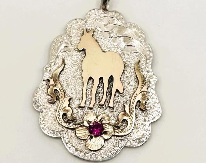 Silver By Wanda Sterling Silver Horse Pendant with Ruby *Hand Signed*