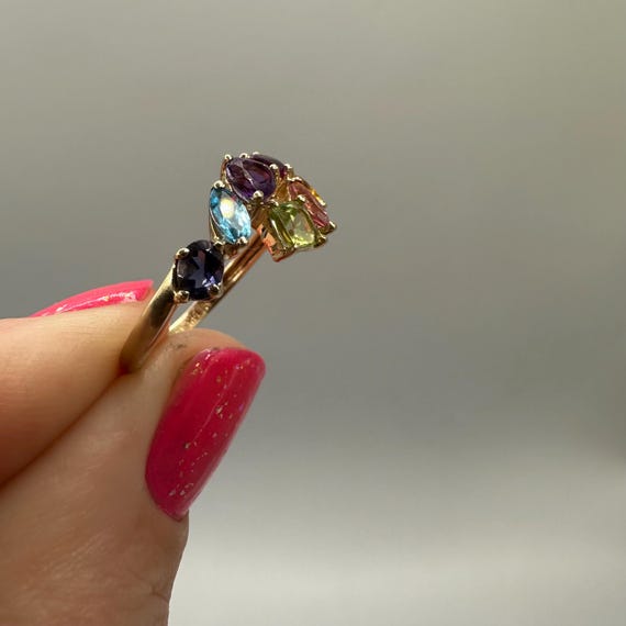 14k Gold Multi Gemstone Cluster Ring, Vintage Sty… - image 15