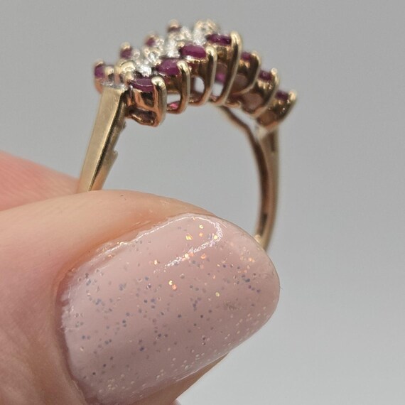 10K Solid Gold Ruby Cluster Ring, Size 8 - image 16